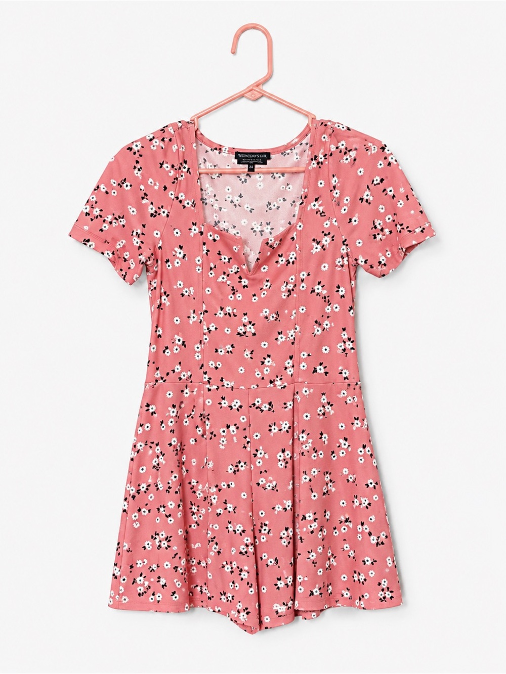 Pink Floral Playsuit / Romper – Wednesday’s Girl – Size XS – Puff Sleeve